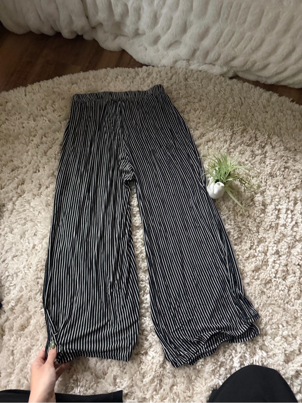 American Eagle Outfitters Black and White Striped Wide-Leg Pants